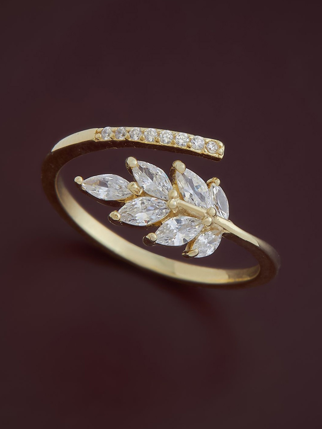 

Kushal's Fashion Jewellery 92.5 Pure Silver Gold-Plated CZ Stone-Studded Finger Ring