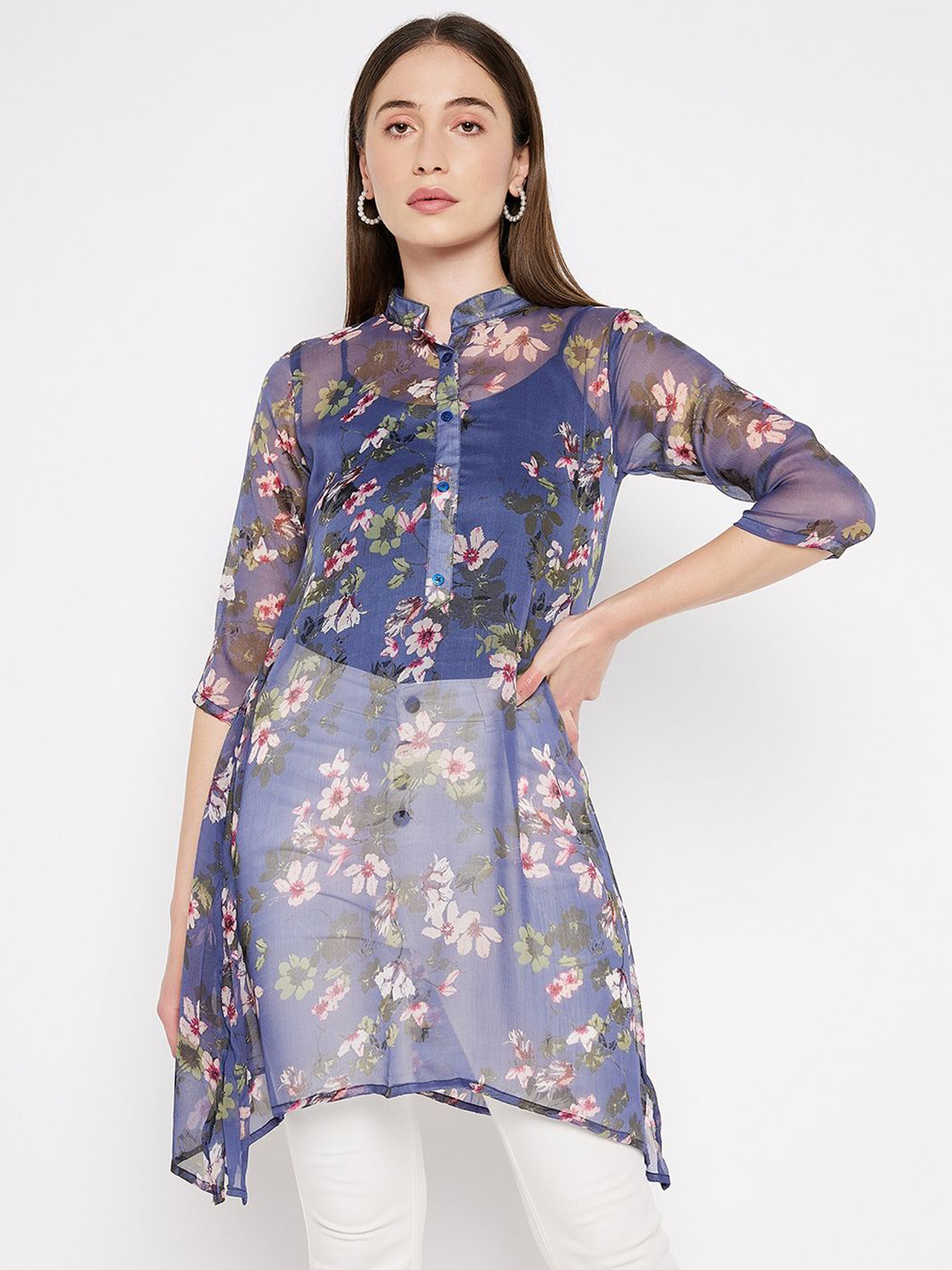 

Murcia Floral Printed Short Kurti, Blue