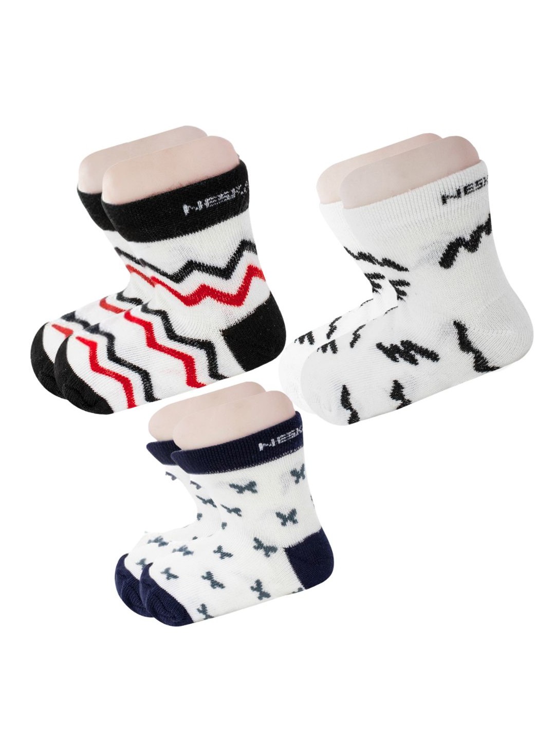 

BAESD Kids-Unisex Pack Of 3 Patterned Cotton Ankle Length Socks, White