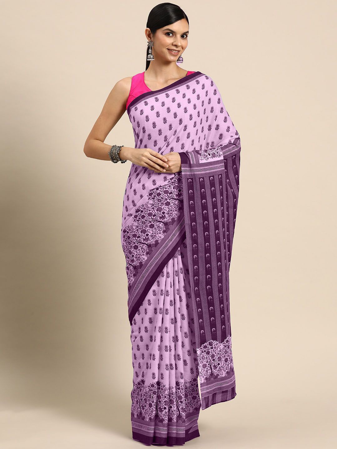 

BUTA BUTI Ethnic Motifs Cotton Saree, Pink