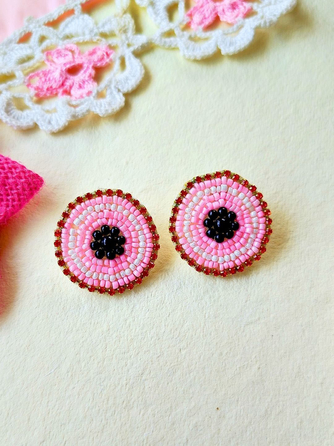 

Sangria Evil Beaded Studs, Pink