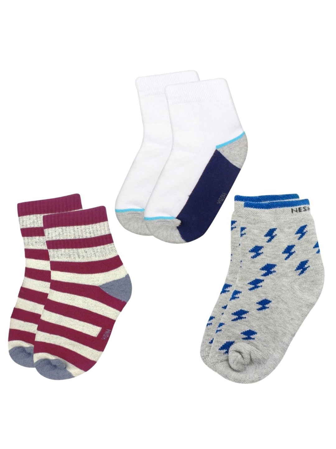 

BAESD Kids Patterned Ankle-Length Socks Pack Of 3, Grey