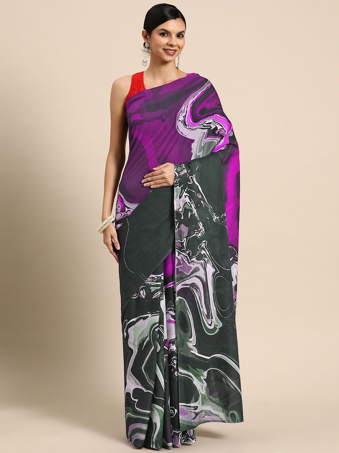 

BUTA BUTI Abstract Printed Pure Cotton Saree, Lavender