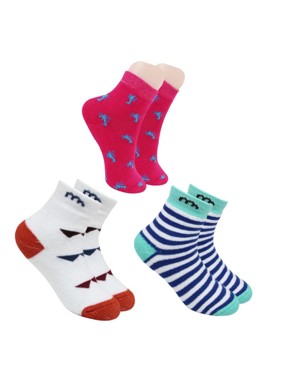 

BAESD Kids Pair Of 3 Patterned Ankle-Length Socks, Navy blue