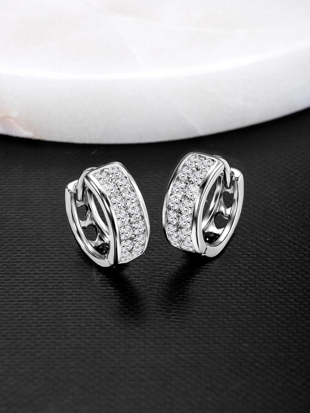 

Peora Silver-Plated Cubic Zirconia Contemporary Hoop Earrings