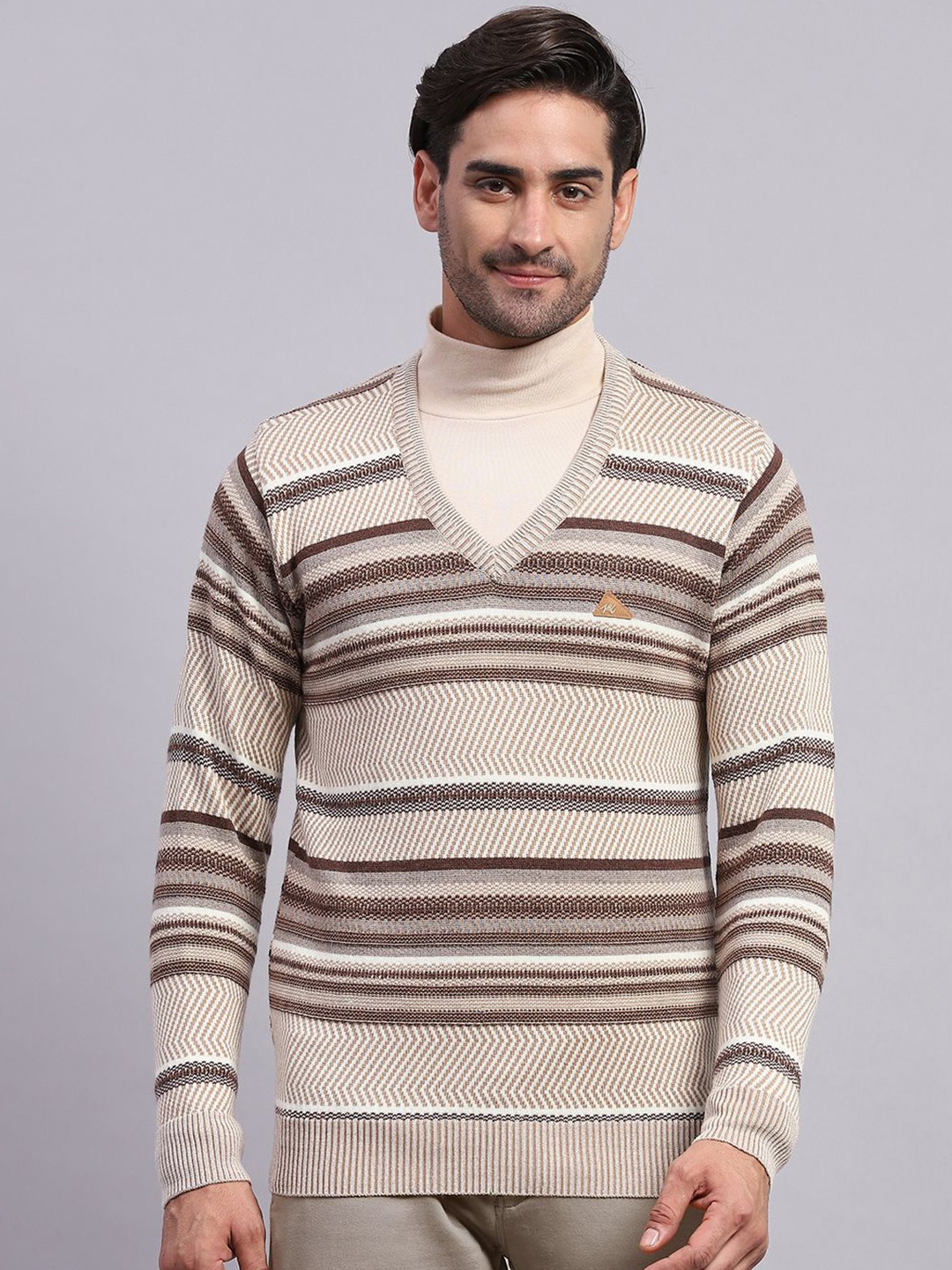

Monte Carlo Men Striped Woollen Pullover, Beige