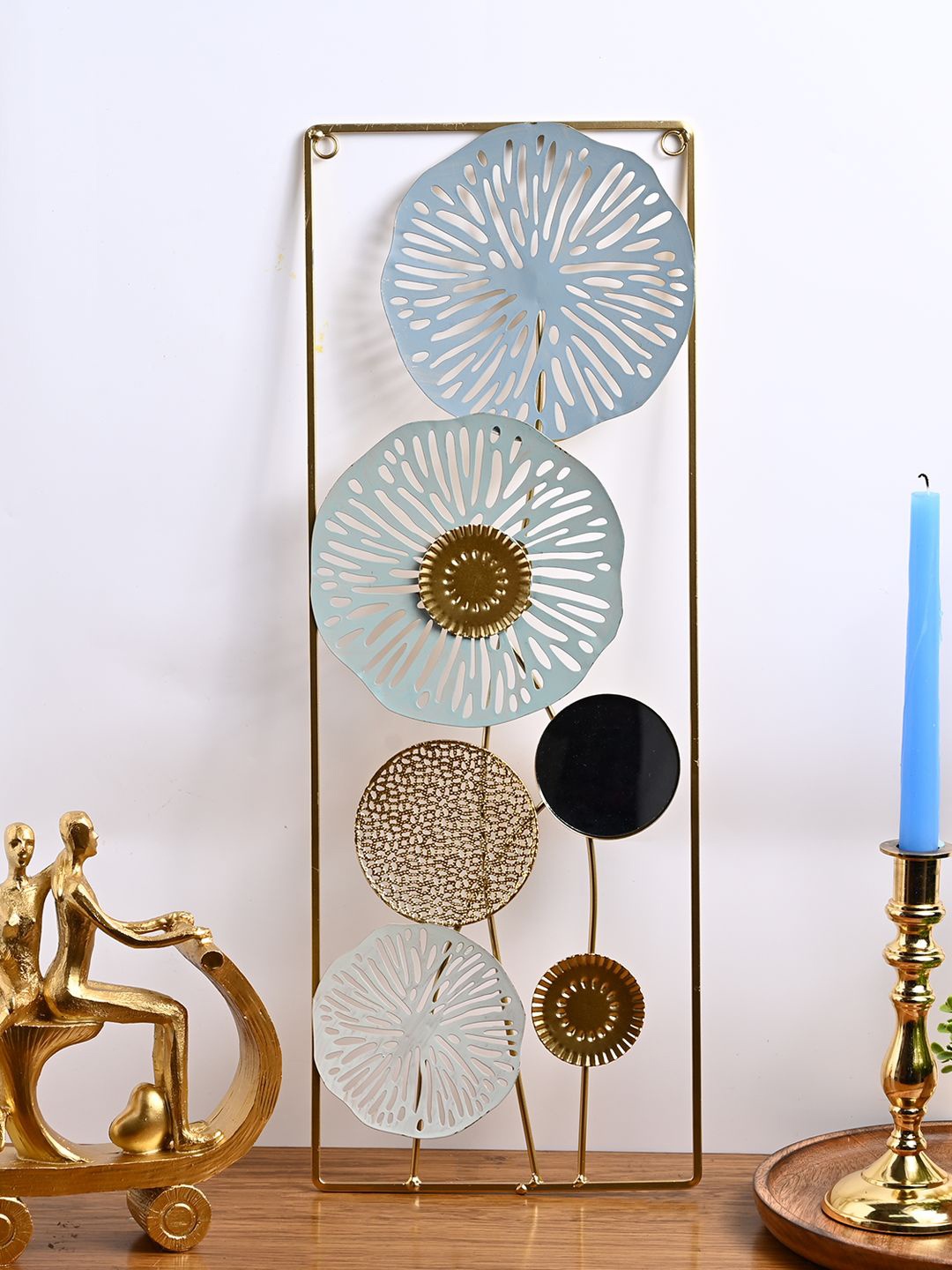 

MARKET99 Blue & Black Textured Floral Hanging Wall Decor, Gold
