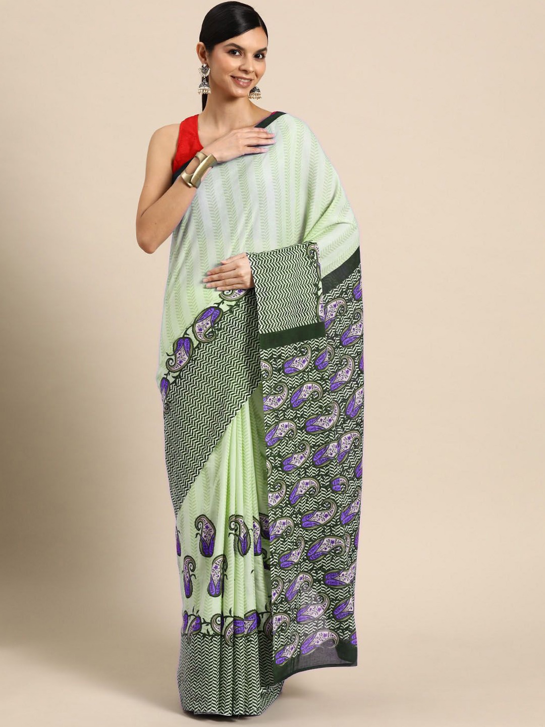 

BUTA BUTI Floral Printed Pure Cotton Saree, Purple