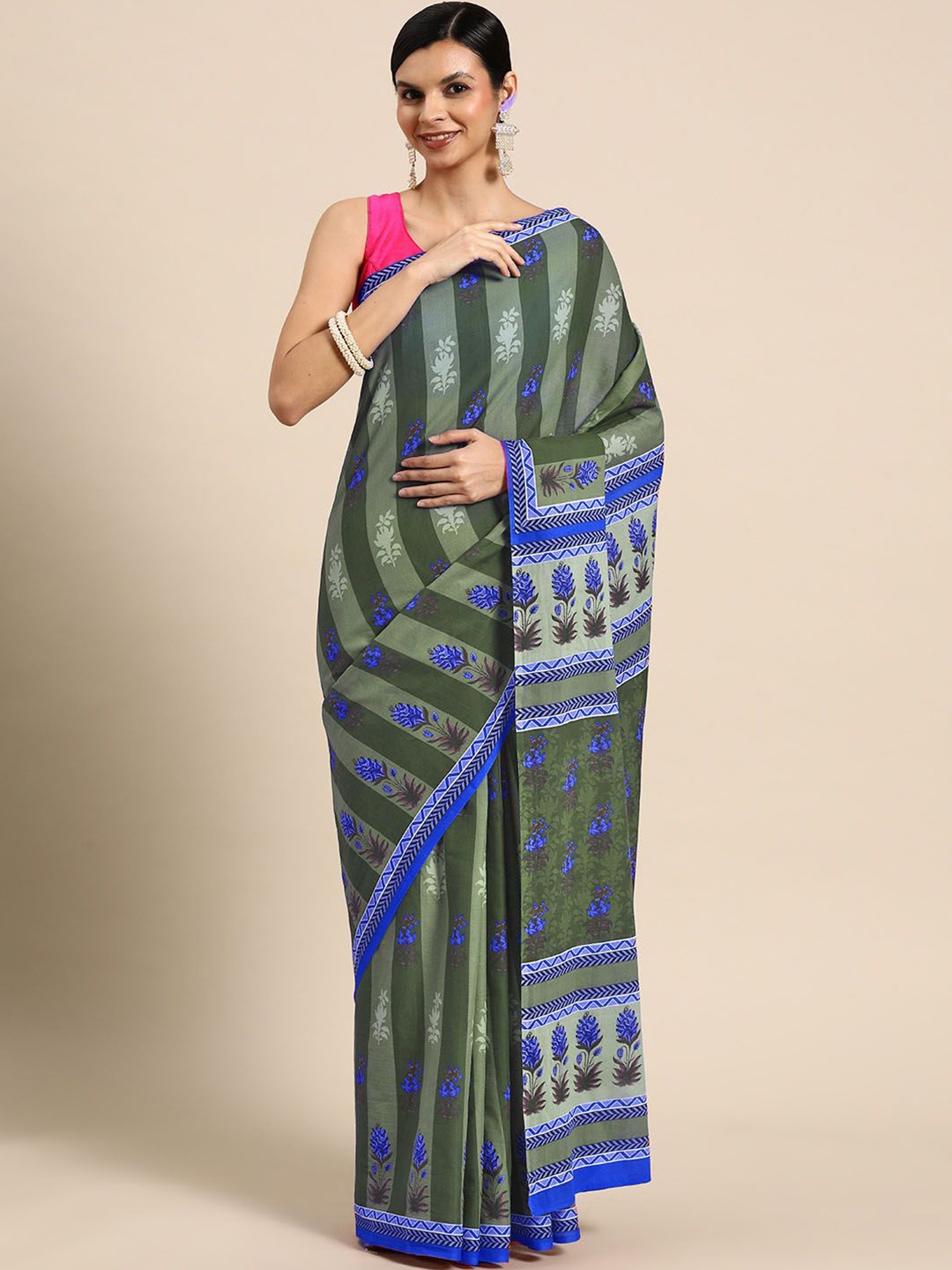 

BUTA BUTI Floral Printed Cotton Saree, Blue