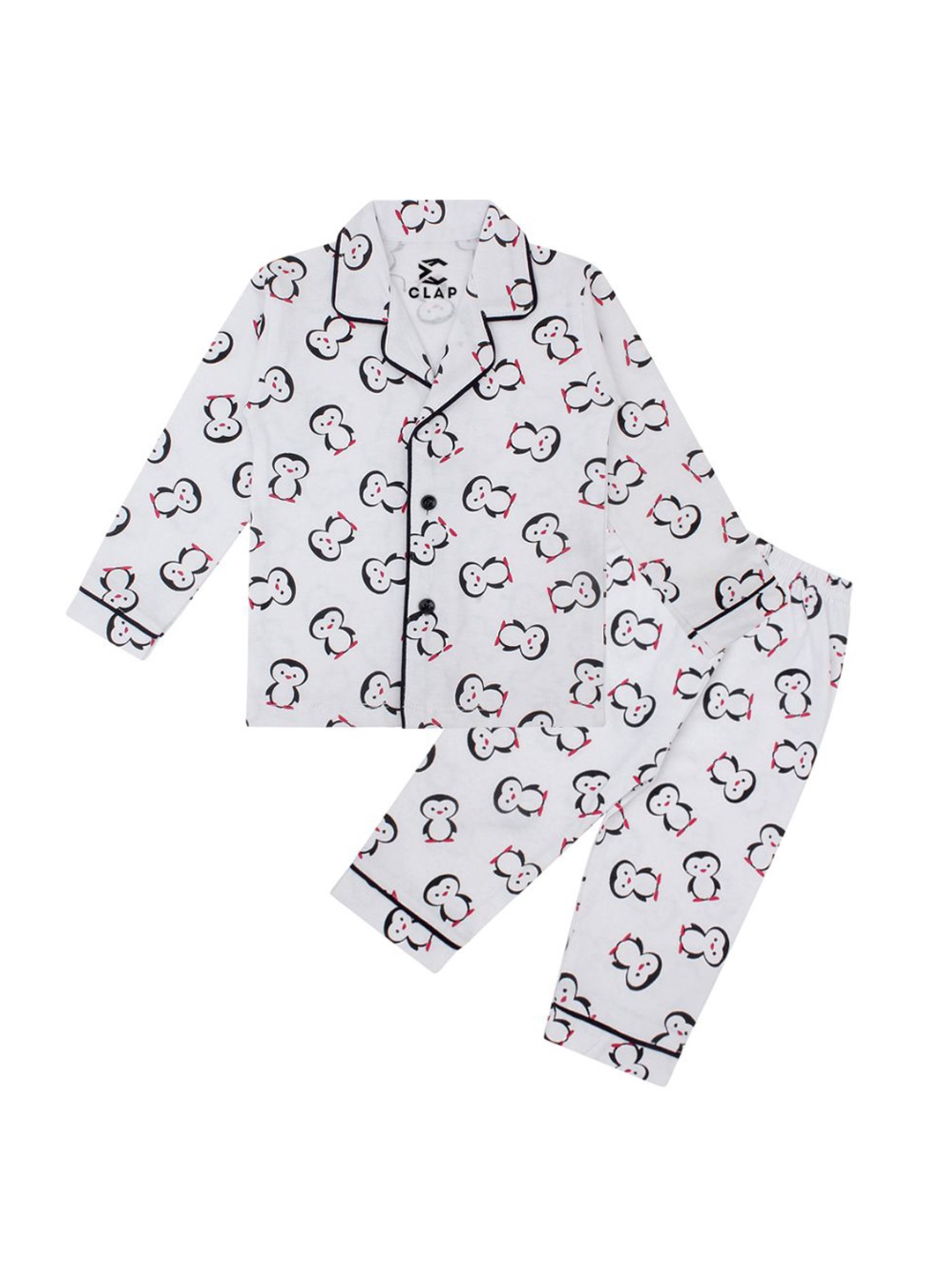 

CLAP Kids Printed Pure Cotton Night Suit, White