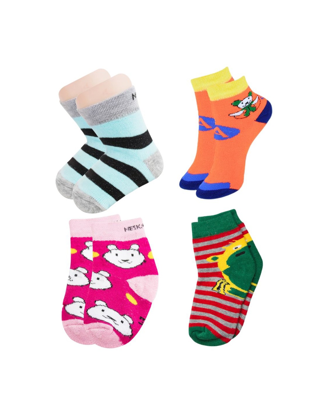 

BAESD Kids Pack Of 4 Patterned Ankle-Length Socks, Grey