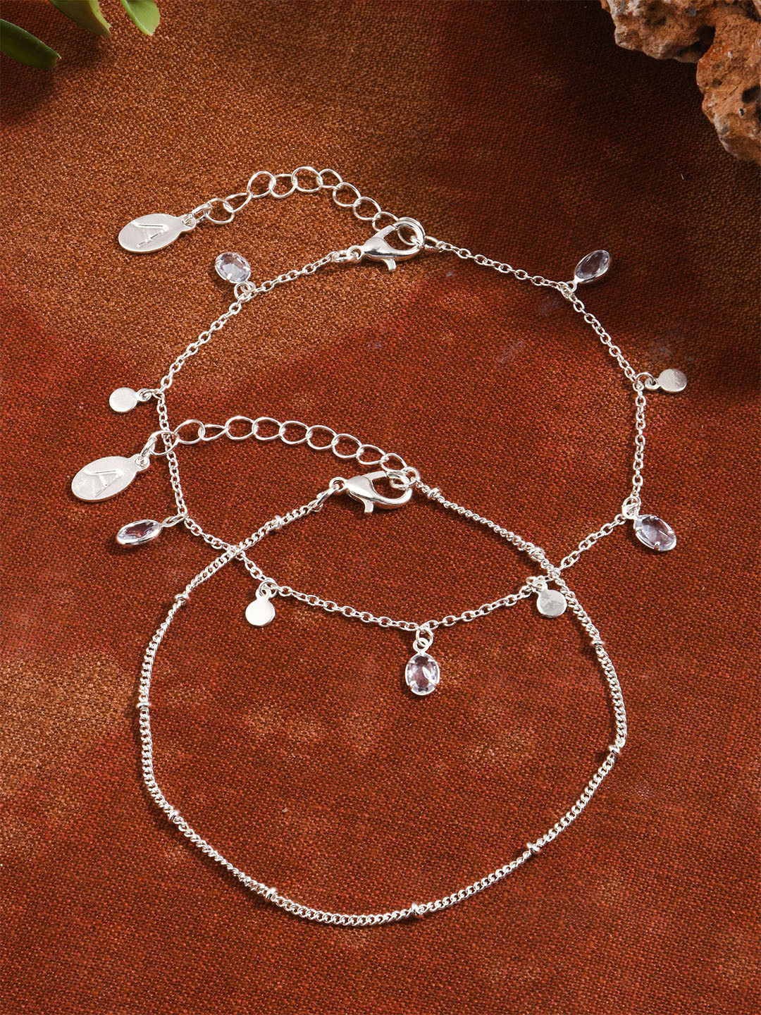 

Accessorize London Set Of 2 Station Charm Anklets, Silver