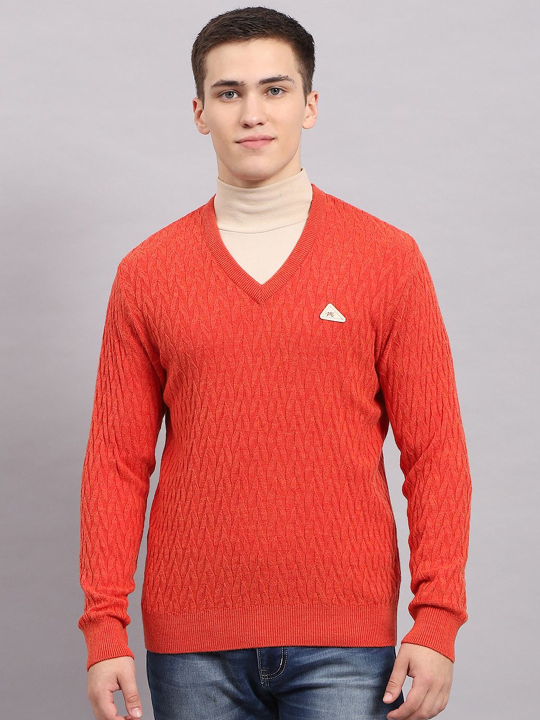 

Monte Carlo Men Self Design Pullover, Orange