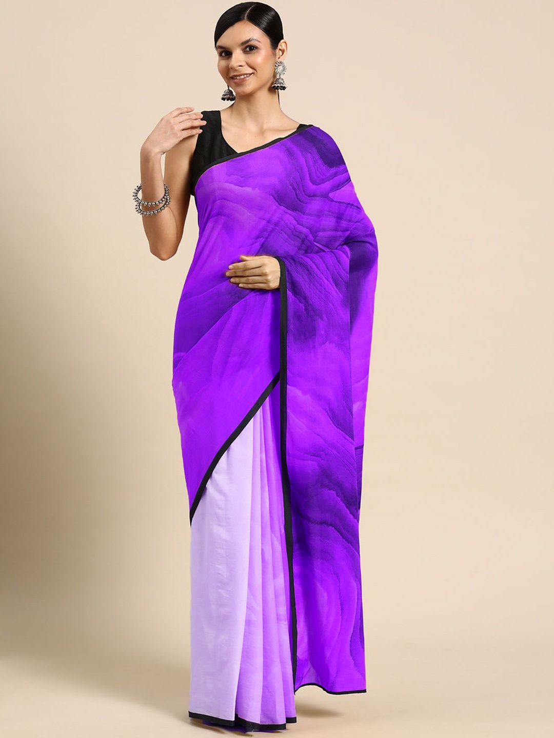 

BUTA BUTI Abstract Printed Pure Cotton Saree, Purple