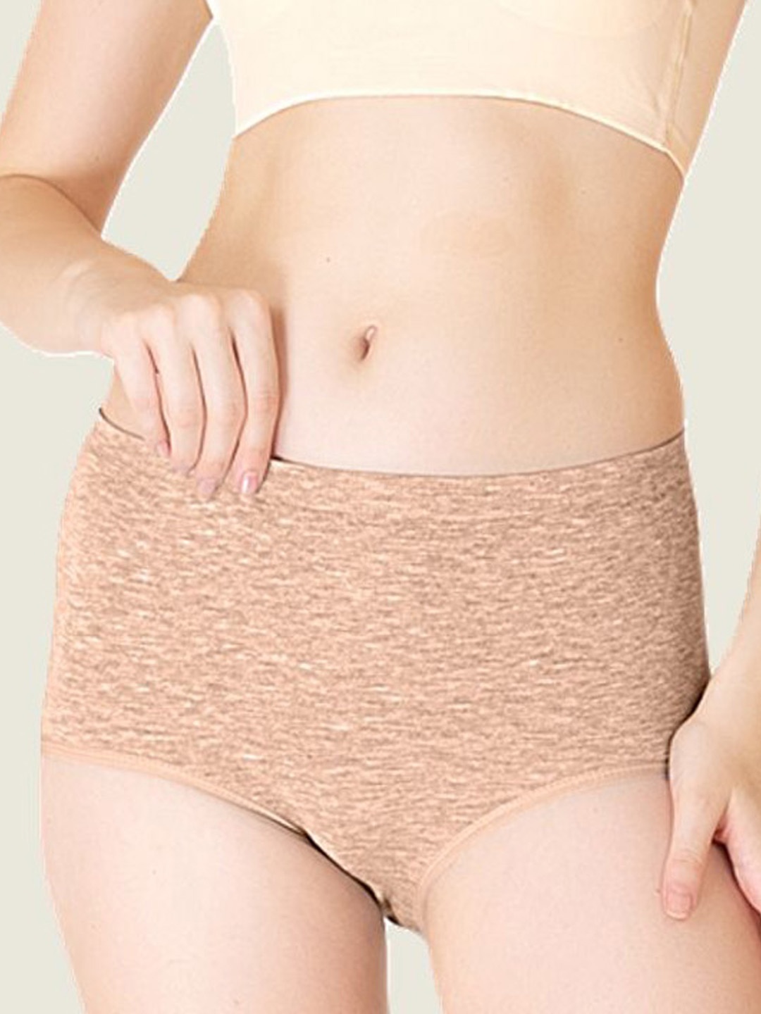 

Luella Cotton Seamless Mid-Rise Hipster Briefs, Tan