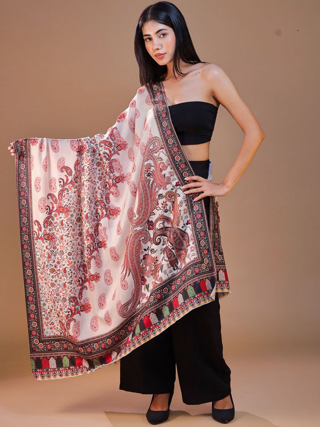

SWI Stylish Floral Woven Design Shawl, White