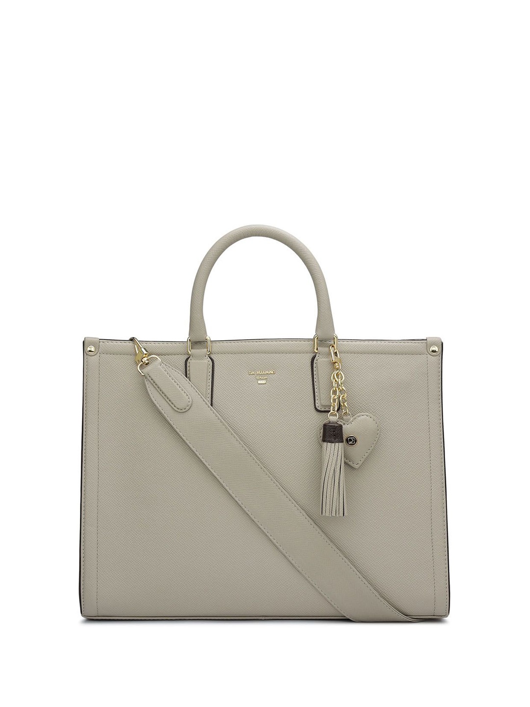 

Da Milano Textured Leather Oversized Structured Handheld Bag with Tasselled, White