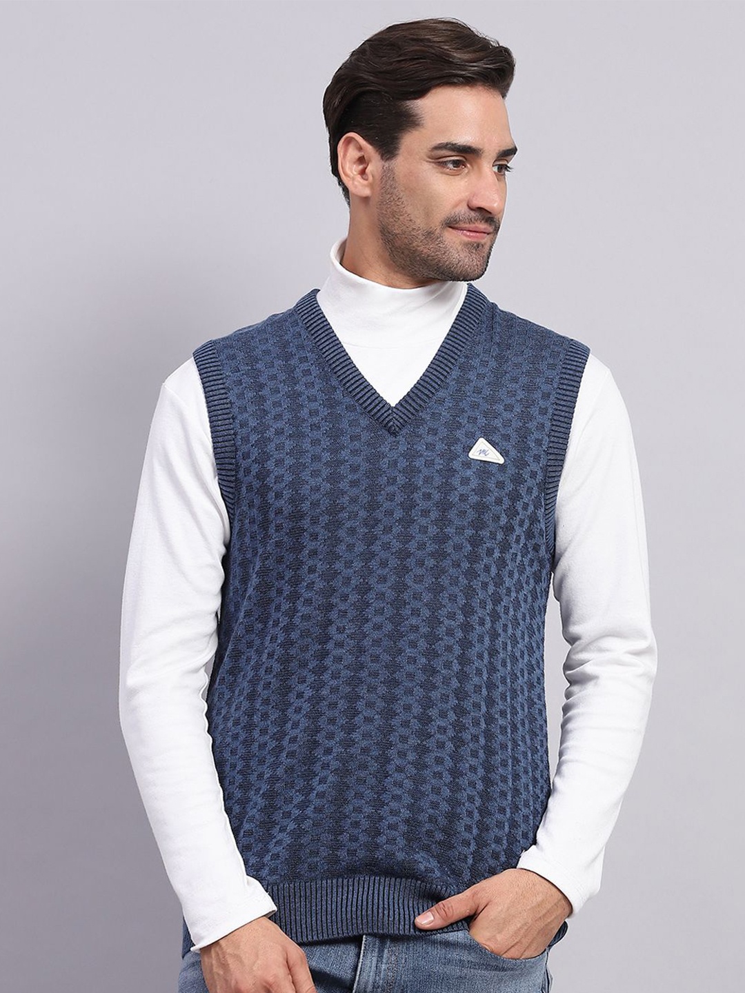 

Monte Carlo Men Self Design Woollen Pullover, Blue