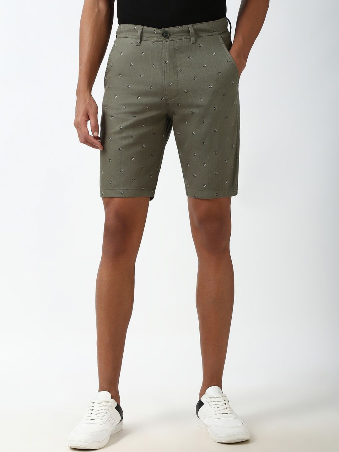 

Peter England Casuals Men Mid-Rise Regular Fit Shorts, Olive