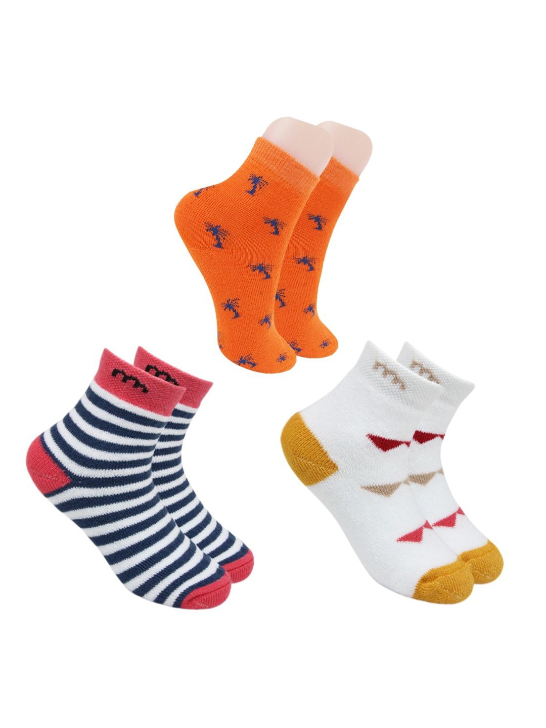 

BAESD Kids-Unisex Pack Of 3 Patterned Ankle-Length Socks, White