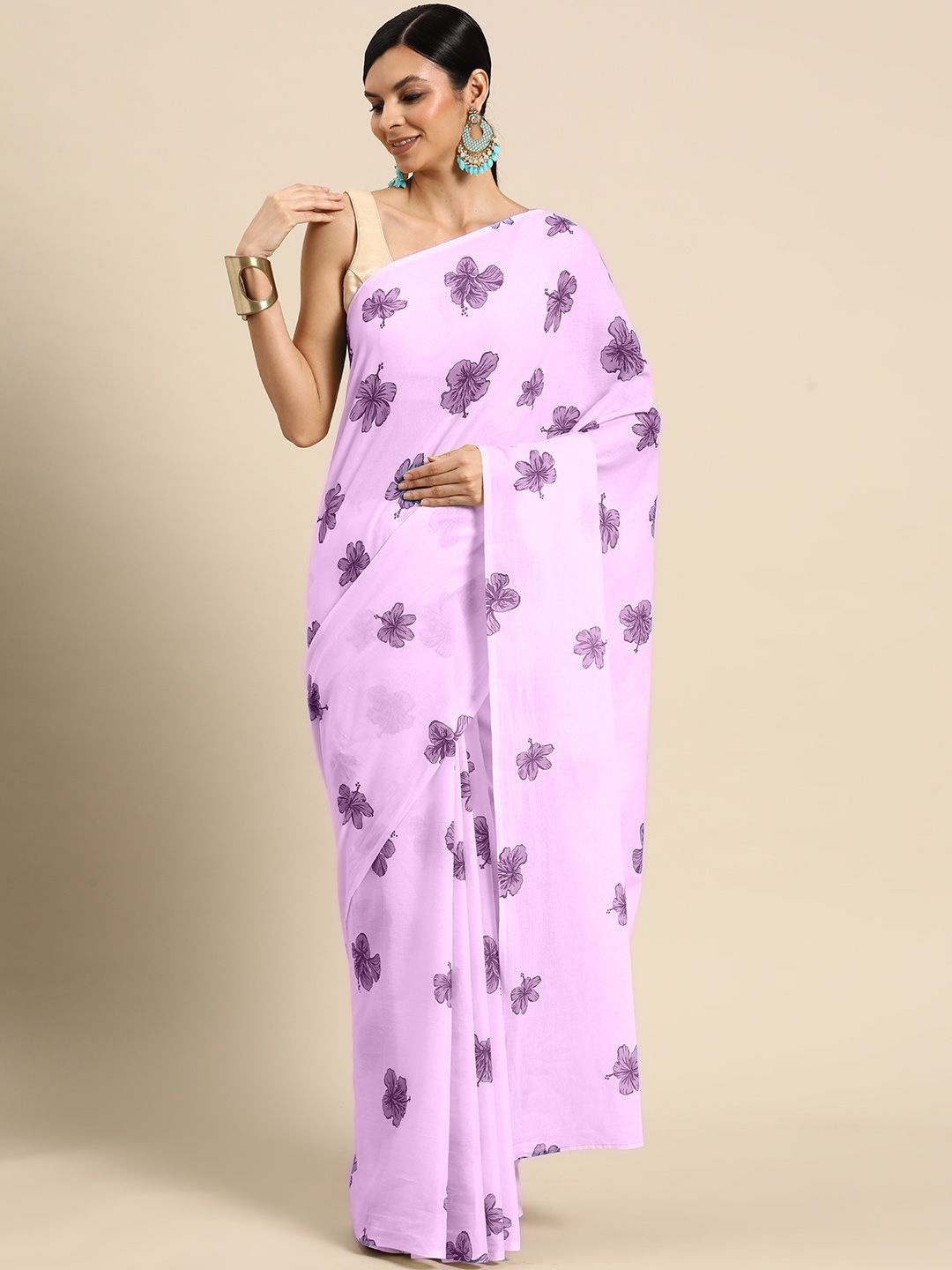 

BUTA BUTI Floral Pure Cotton Saree, Pink