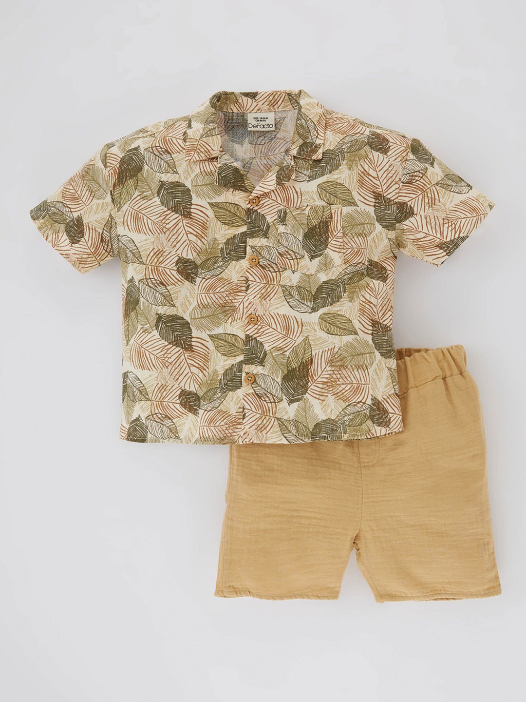 

DeFacto Boys Printed Pure Cotton Shirt With Short, Beige