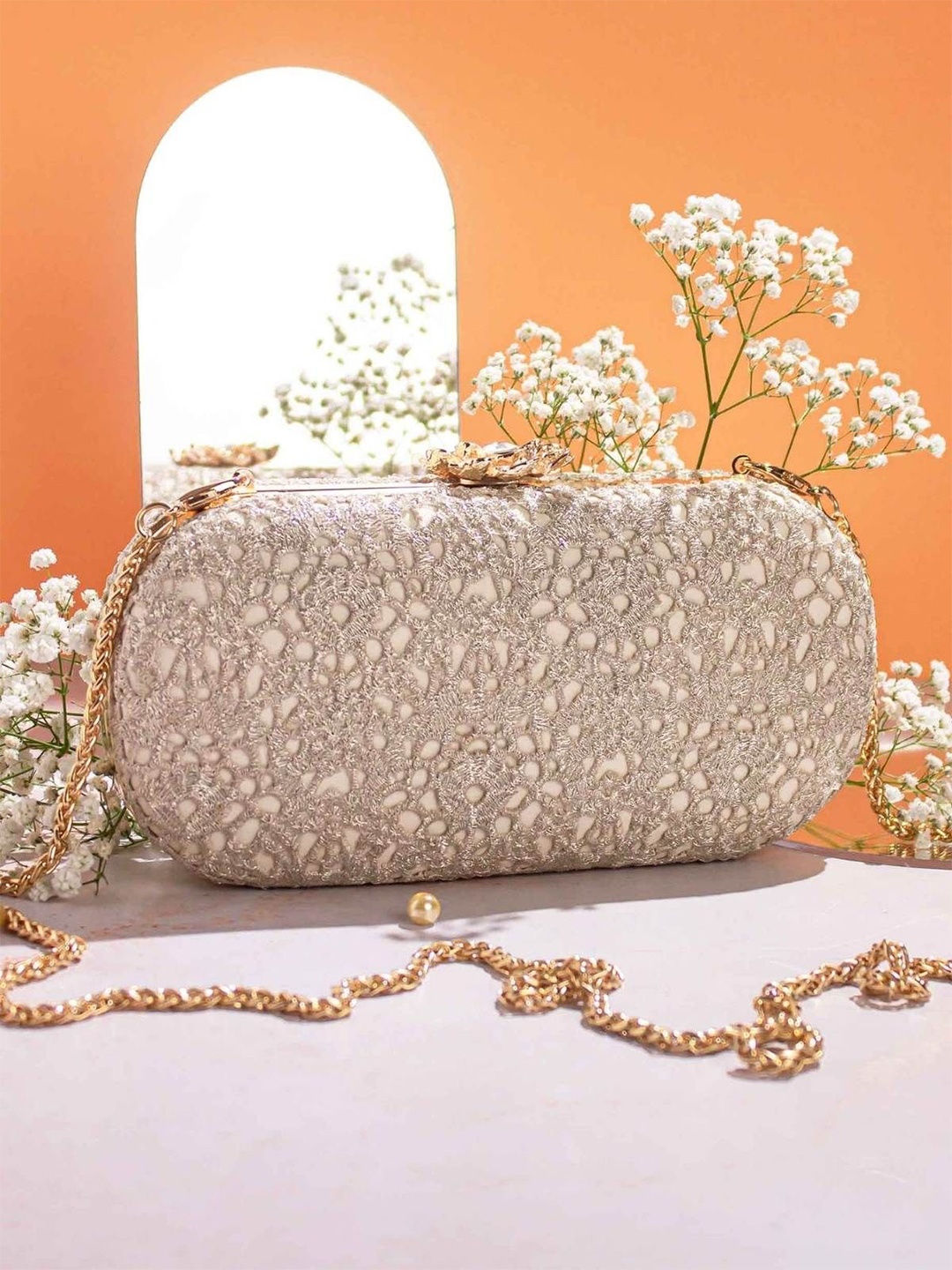 

AMYRA Floral Embellished Shopper Sling Bag, Champagne
