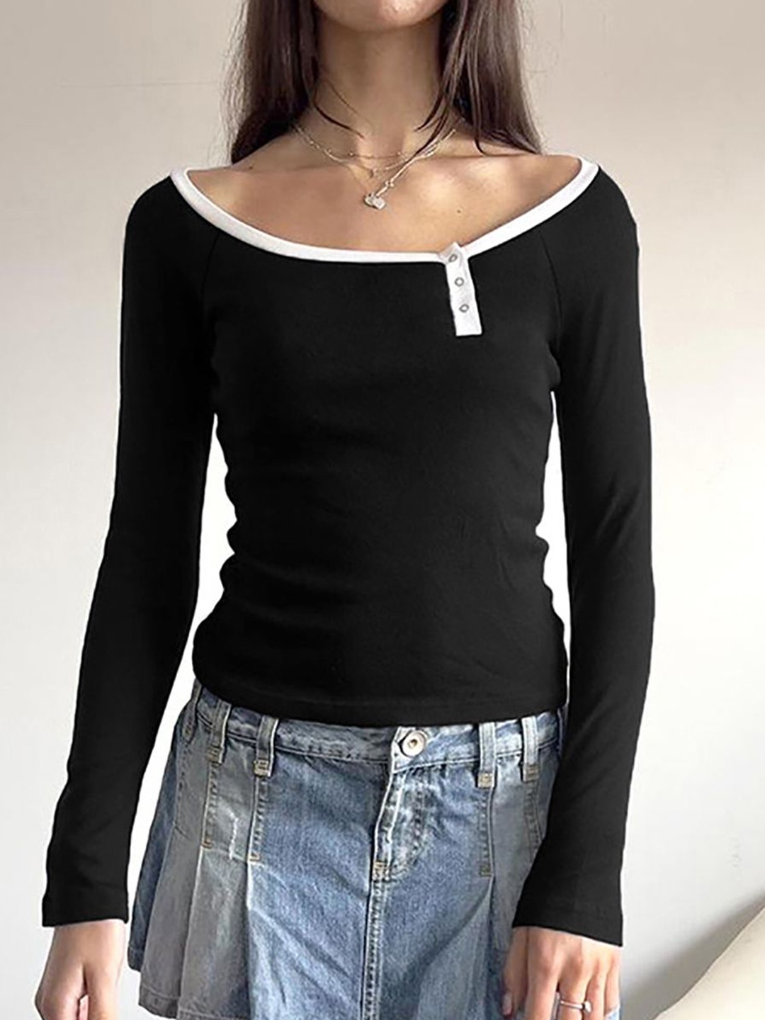 

StyleCast x Revolte Women Solid Boat Neck Top, Black