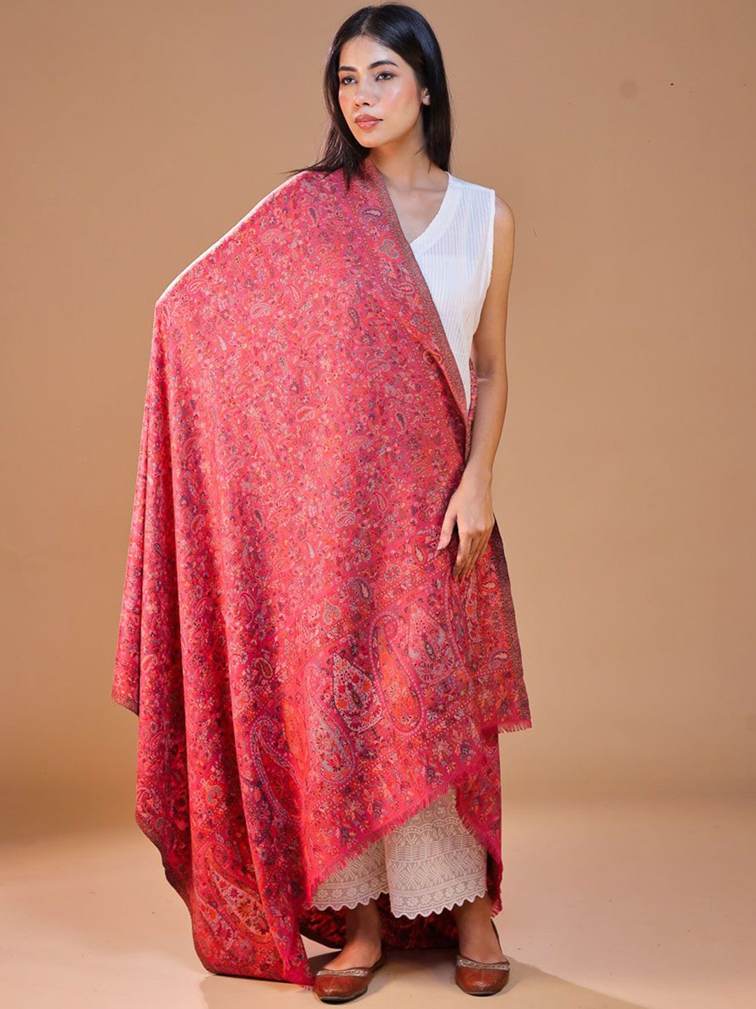 

SWI Stylish Ethnic Motifs Kani Woven Design Shawl, Pink