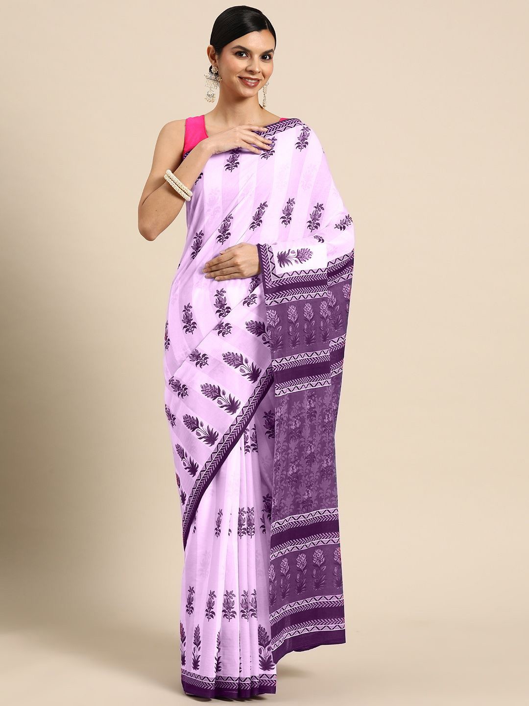 

BUTA BUTI Floral Pure Cotton Saree, Pink