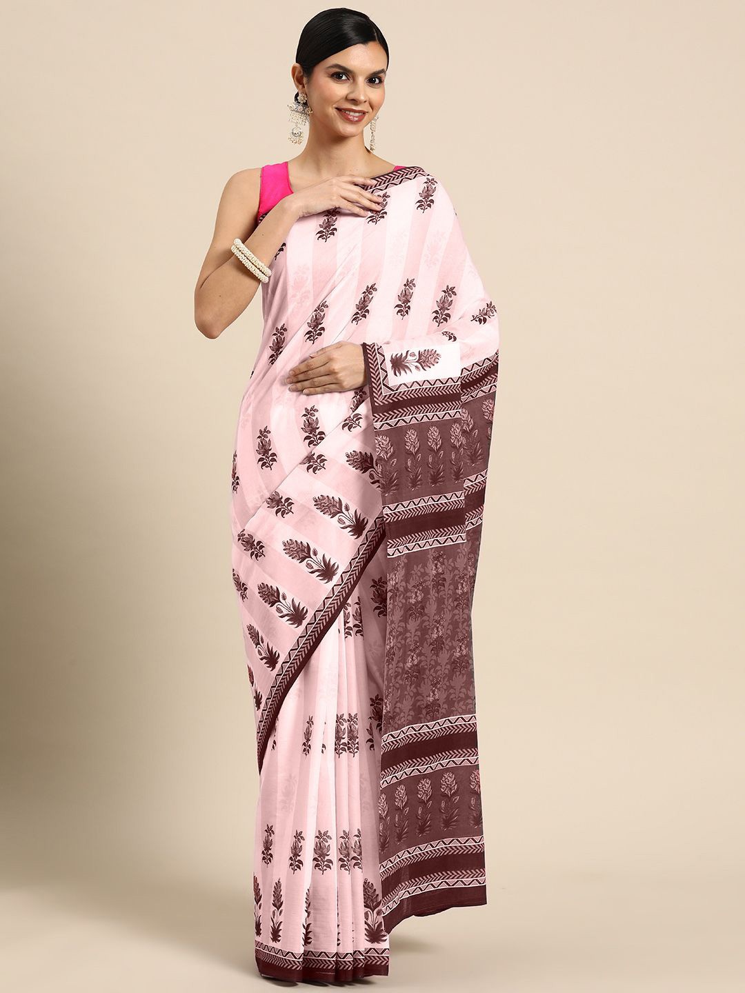 

BUTA BUTI Floral Printed Floral Pure Cotton Saree, Pink