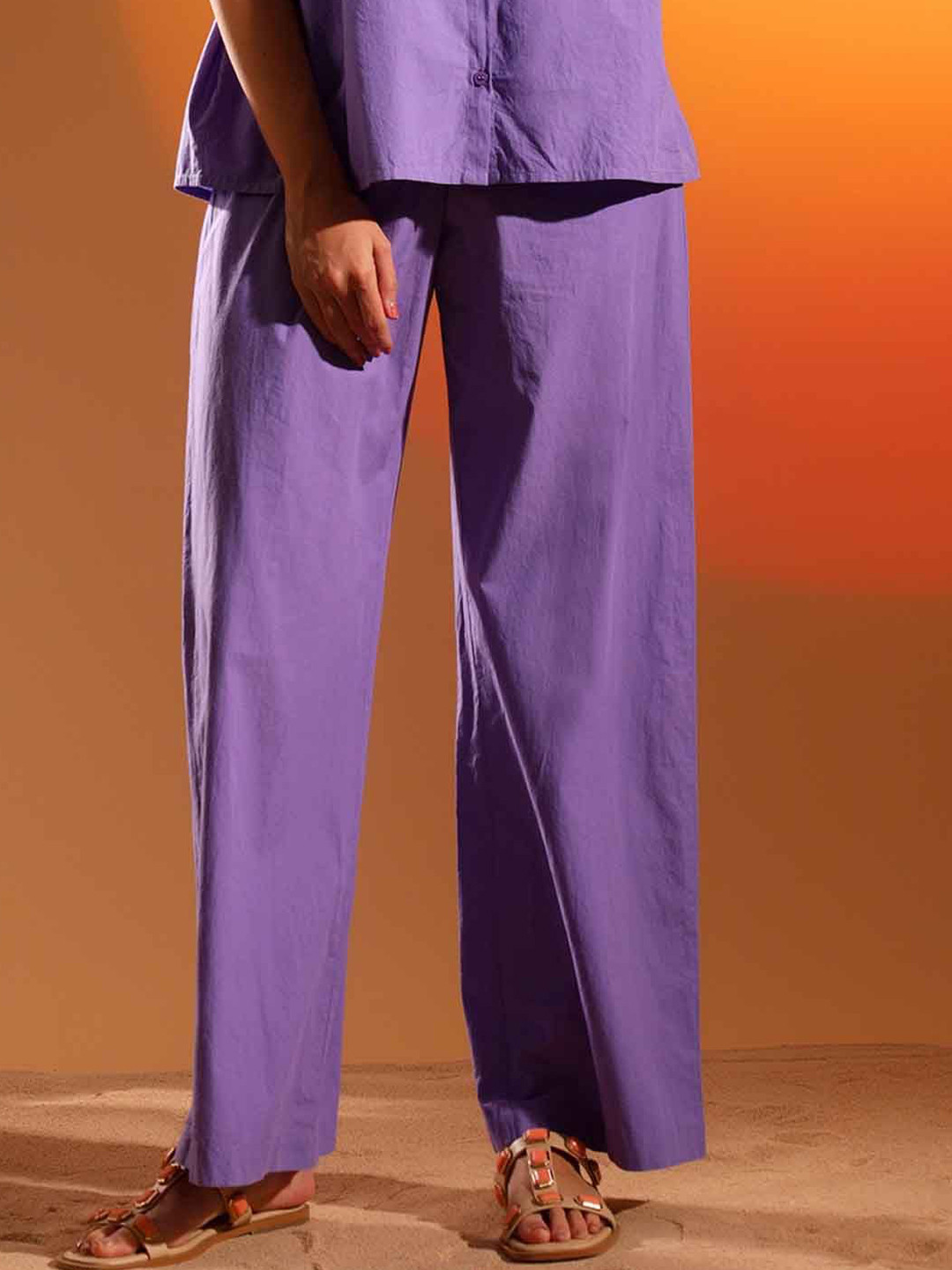 

Saint G Women Mid-Rise Pure Cotton Trouser, Purple