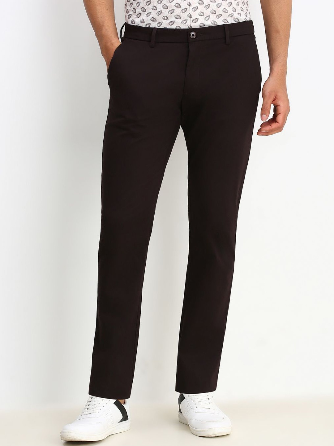 

Allen Solly Slim Fit Solid Casual Trousers, Brown
