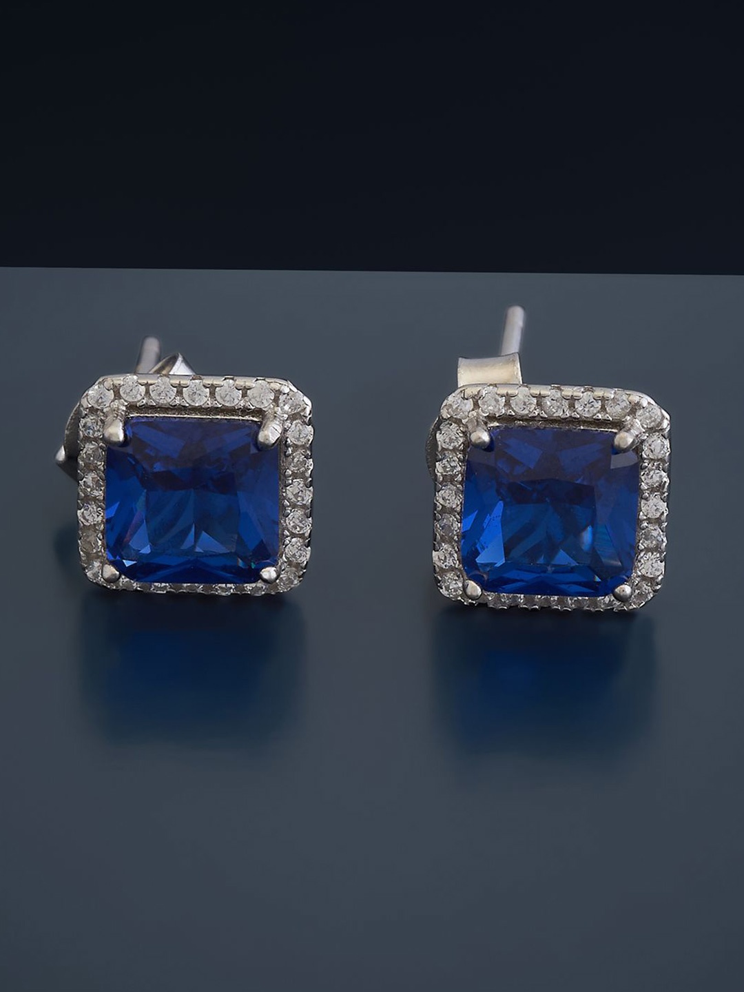 

Kushal's Fashion Jewellery Rhodium-Plated 92.5 Pure Silver CZ Square Studs Earrings, Pink