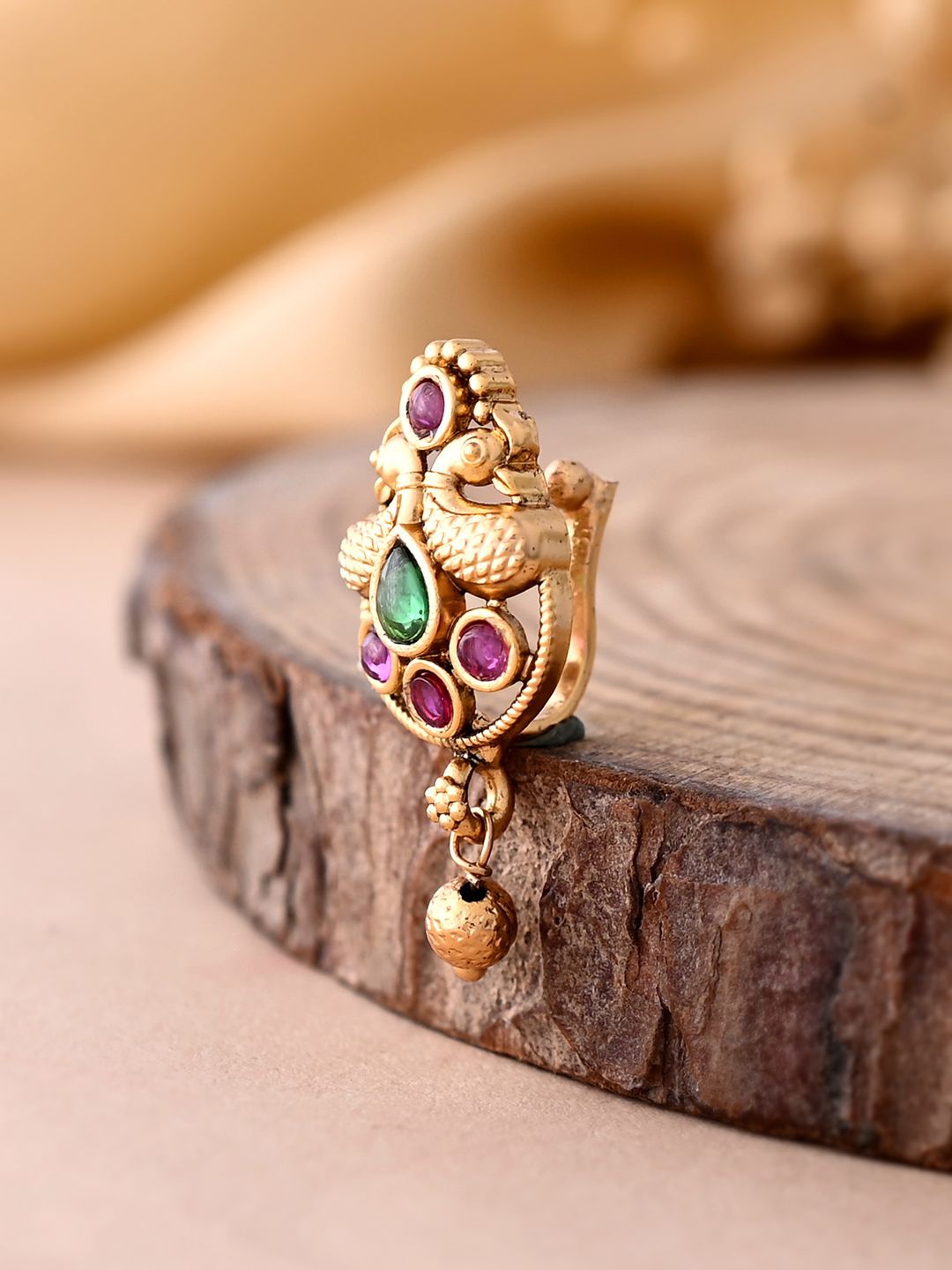 

Voylla Gold-Plated Essentials Traditional Teardrop Kundan Studded Stud Nosepin