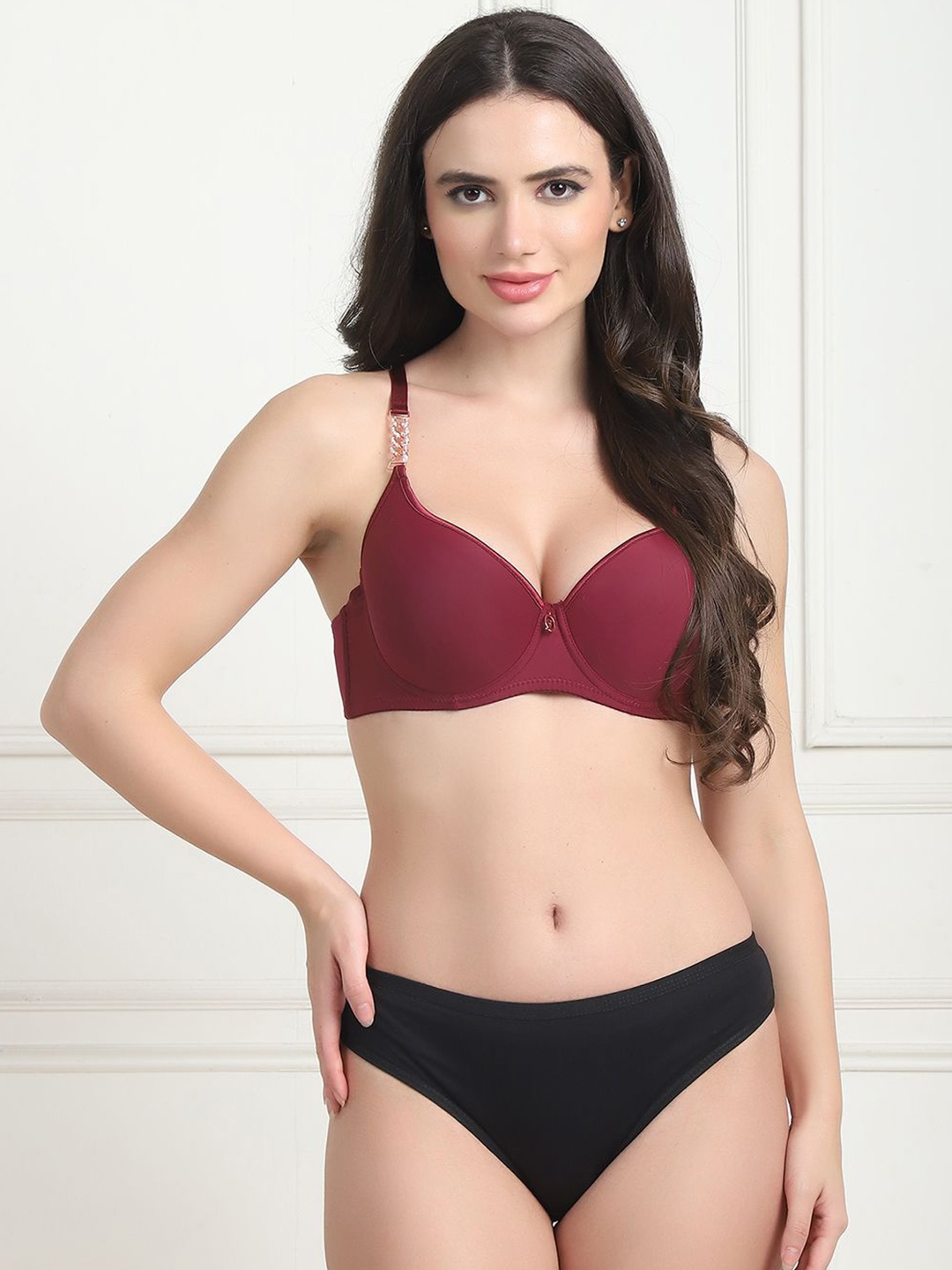

PrettyCat Lightly-Padded Lingerie Set, Burgundy