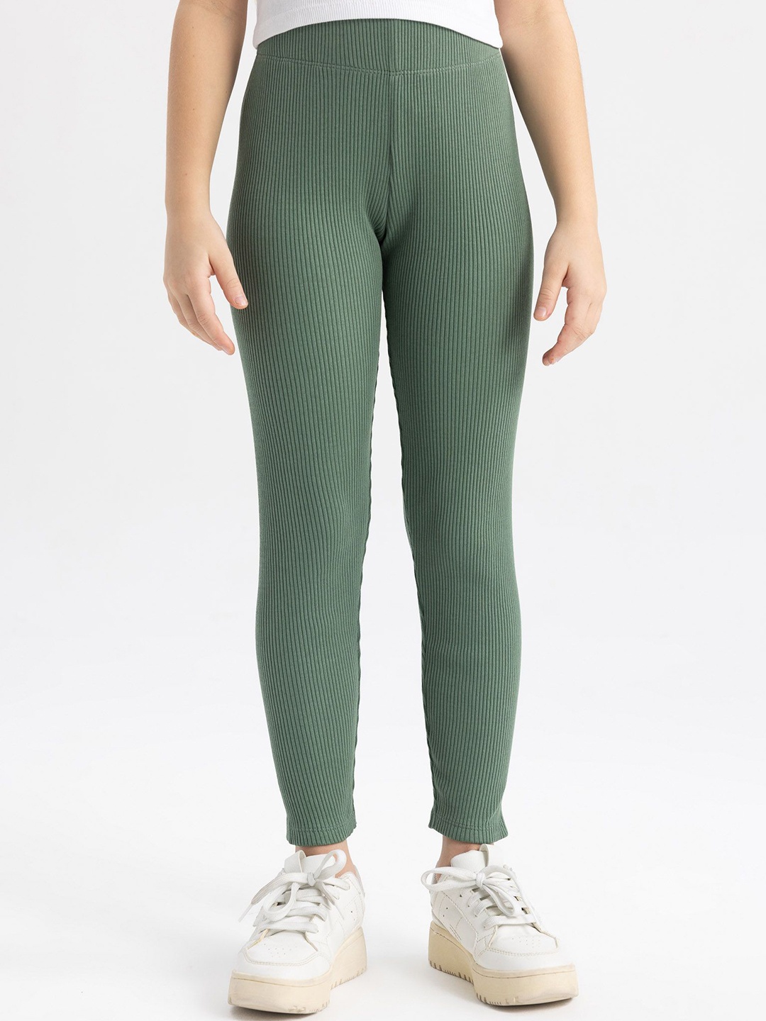 

DeFacto Girls Ribbed Ankle Length Leggings, Green