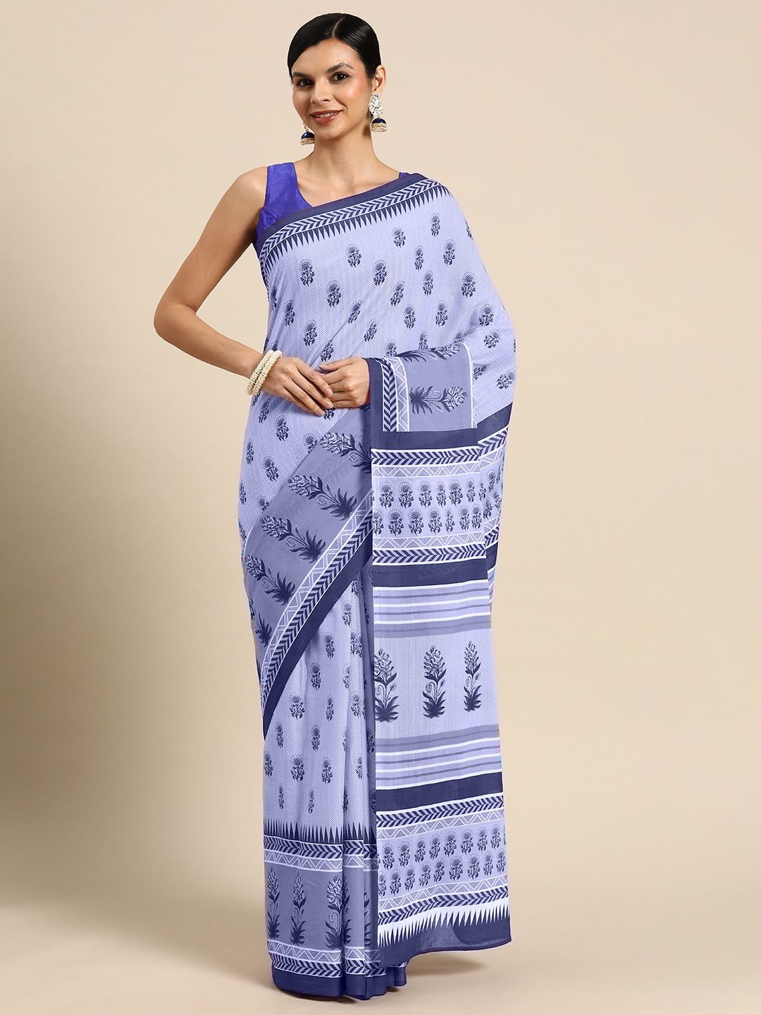 

BUTA BUTI Floral Printed Pure Cotton Saree, Purple