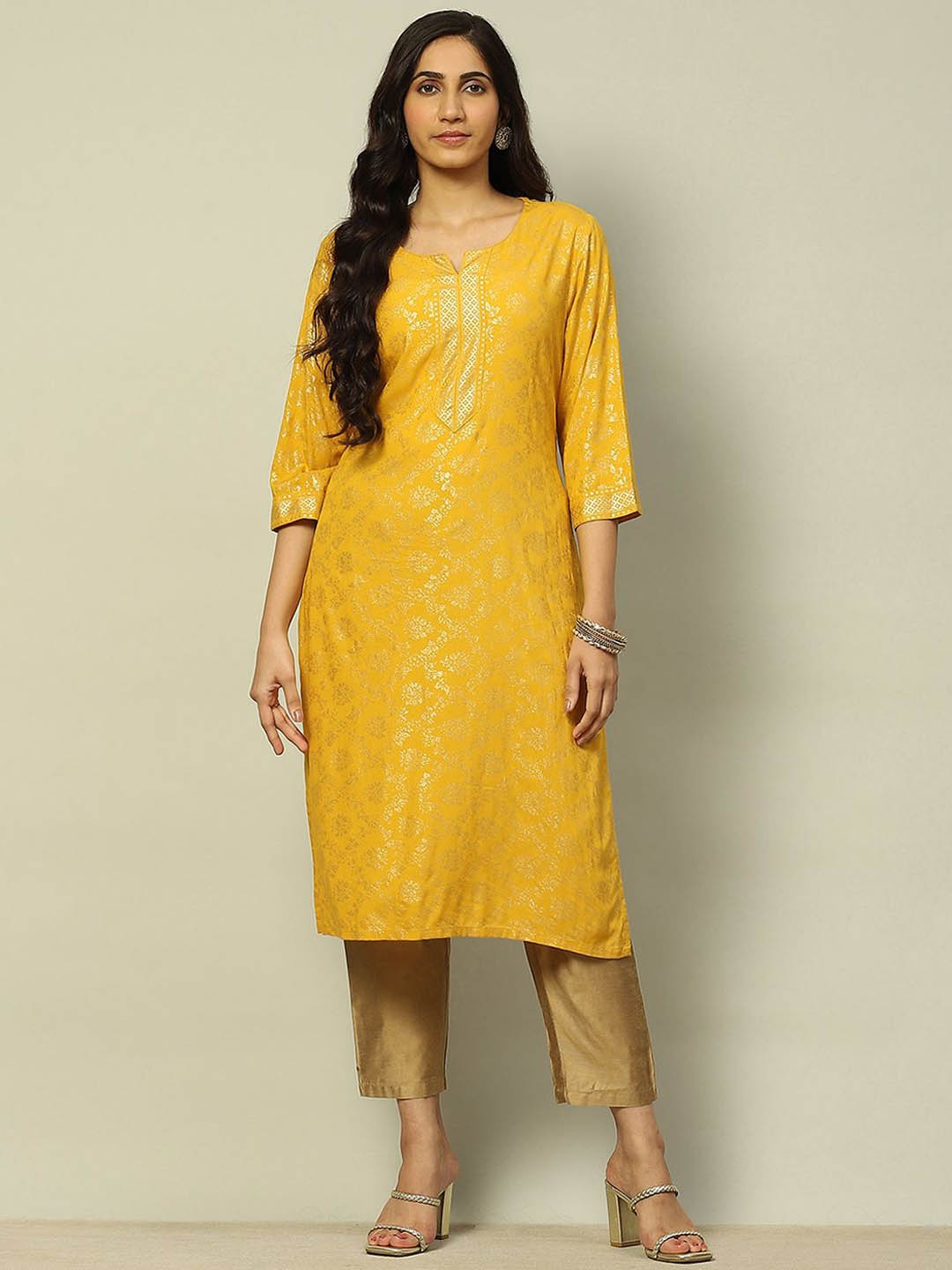 

Rangriti Ethnic Motifs Woven Design Straight Kurta, Yellow