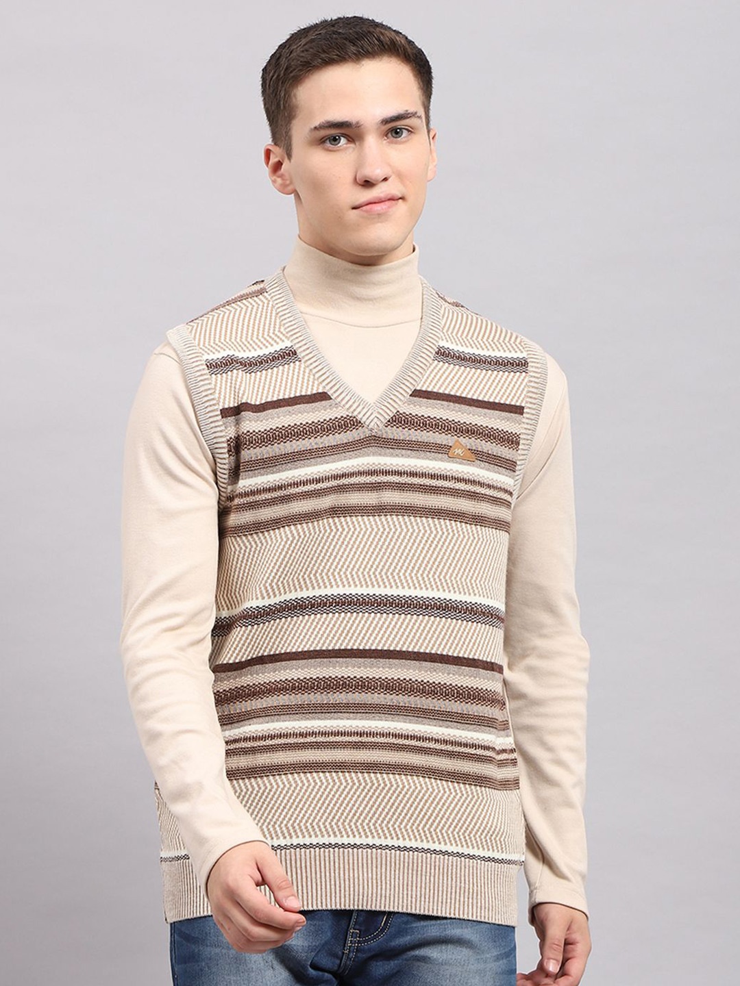 

Monte Carlo Men Striped Woollen Pullover, Beige