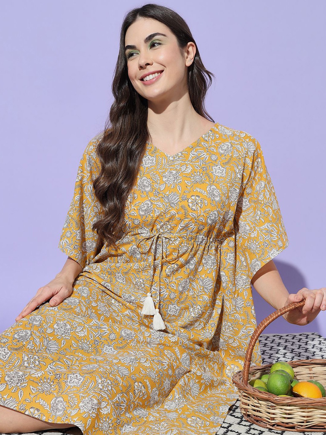 

ETC Women Printed Pure Cotton Nightdress, Yellow
