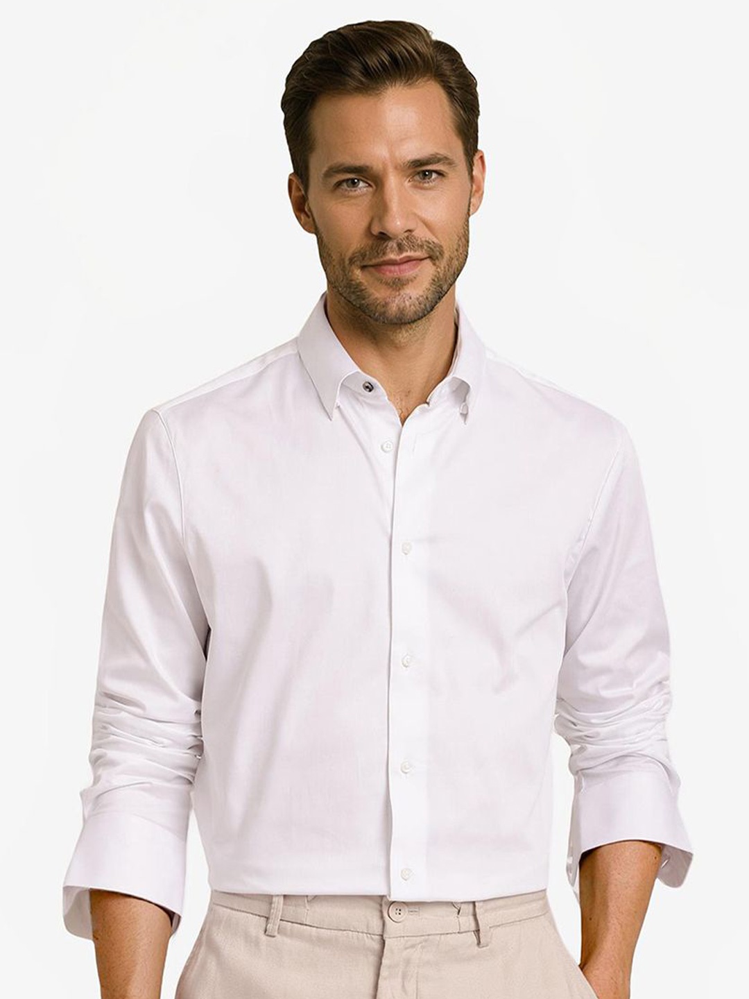 

RARE RABBIT Men Comfort Spread Collar Solid Cotton Party Shirt, White