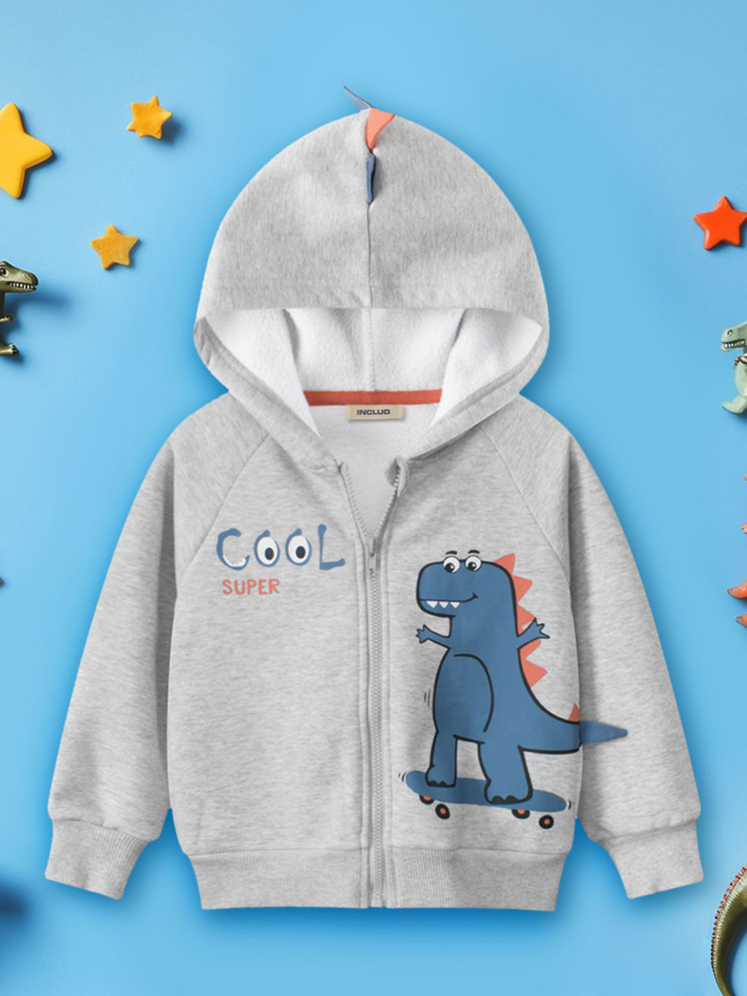

INCLUD Boys Graphic Printed Hooded Sweatshirt, Grey