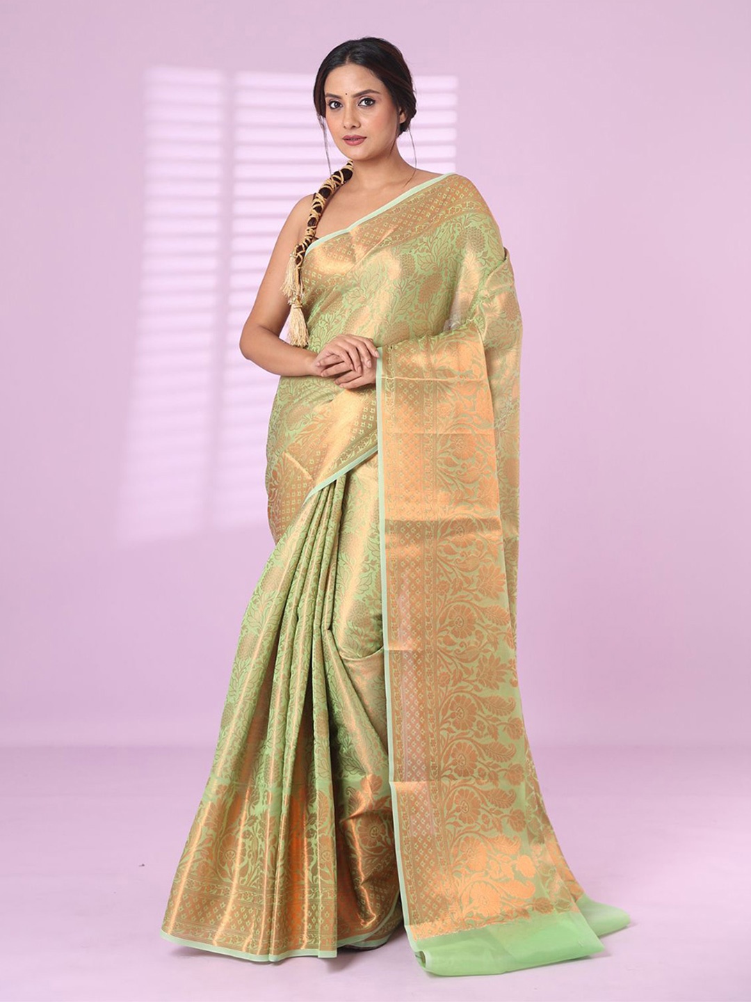 

Charukriti Woven Design Zari Brocade Silk Soft Saree, Green