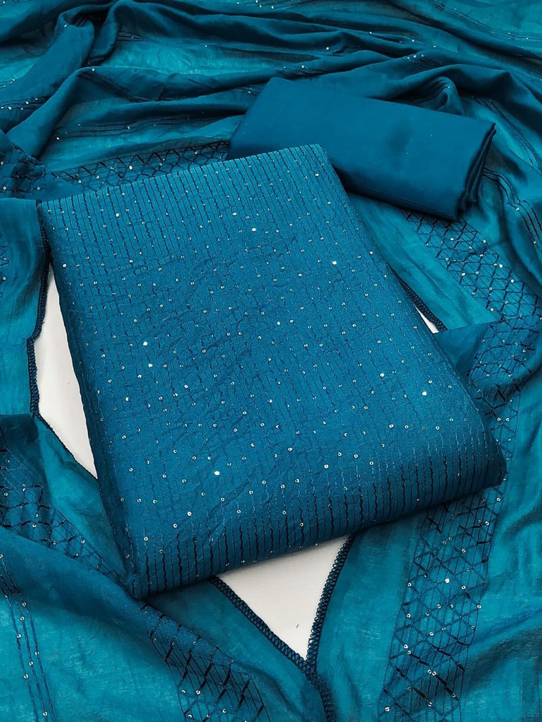 

APNISHA Embellished Unstitched Dress Material, Teal