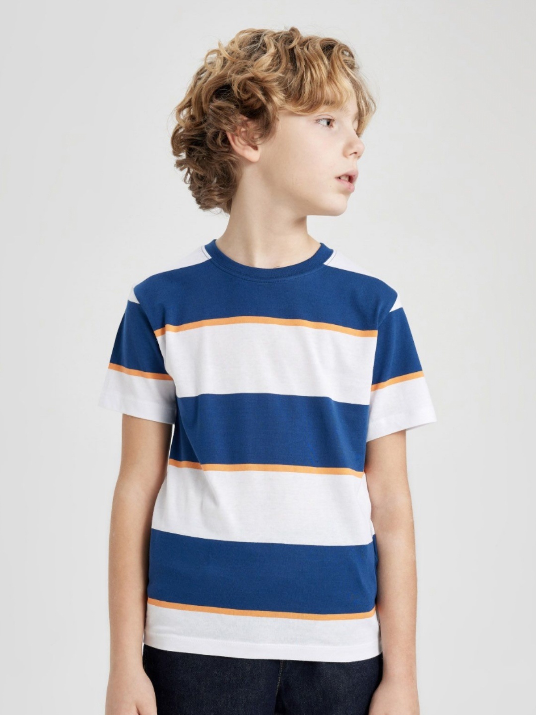 

DeFacto Boys Striped Round Neck Cotton T-shirt, Na