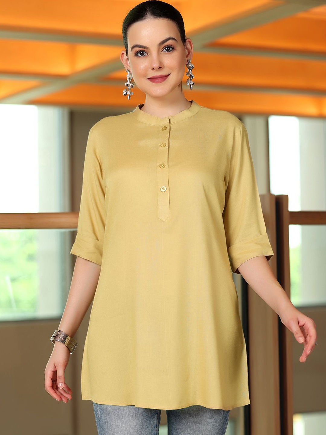 

Libas Mandarin Collar Tunic, Beige