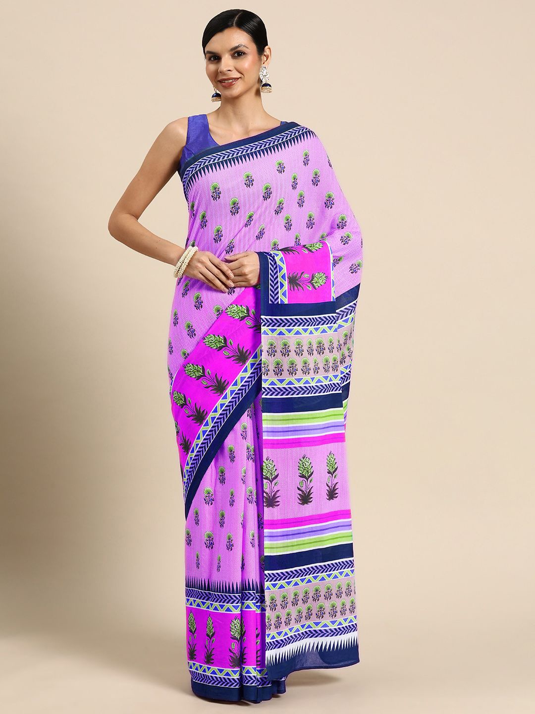 

BUTA BUTI Floral Printed Cotton Saree, Lavender
