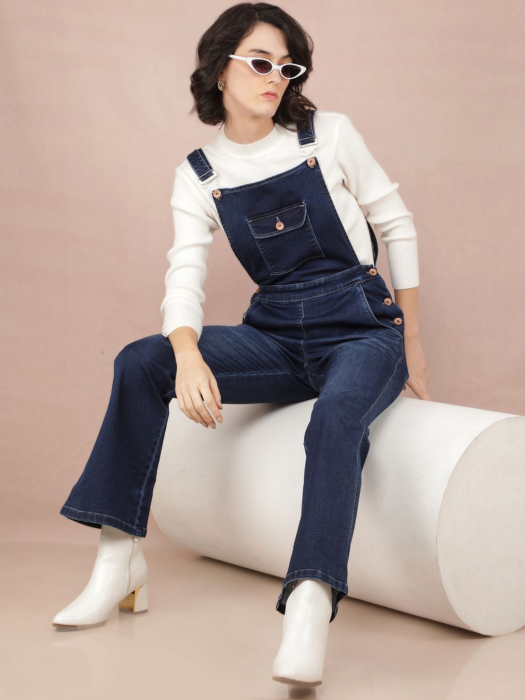 

Crimsoune Club Solid Denim Slim Fit Dungarees, Navy blue
