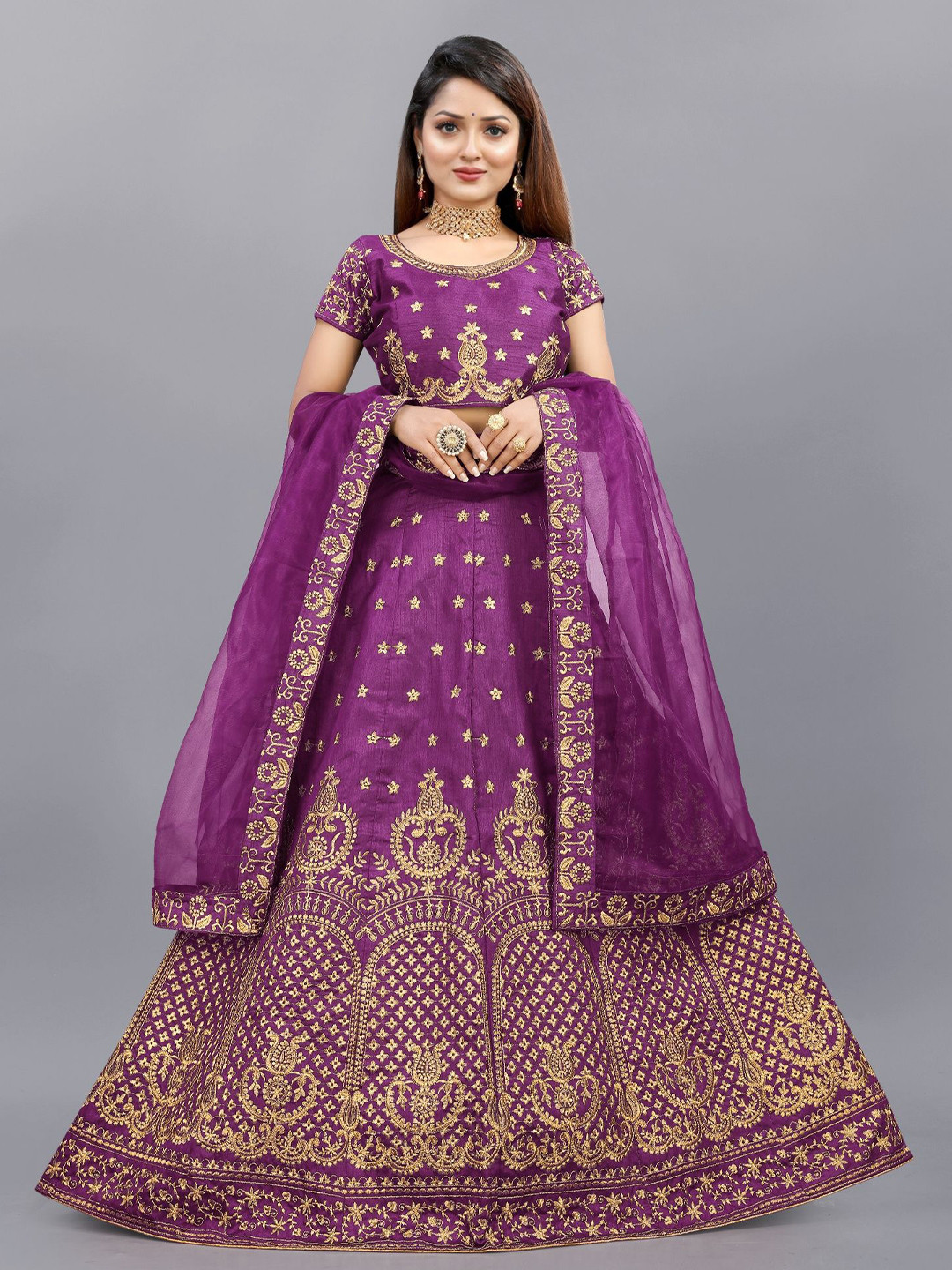 

APNISHA Embroidered Semi Stitched Lehenga & Unstitched Blouse With Dupatta, Purple